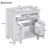 Bathroom Vanity With Ceramic Sink, Modern Single Bathroom Cabinet With 2 Doors And A Shelf, Soft Close Doors