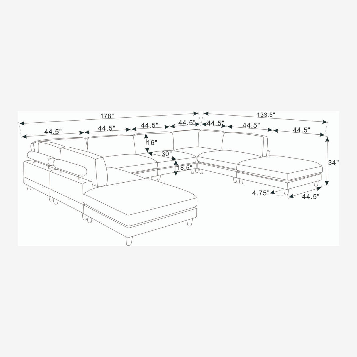 Modern Modular Sectional With Adjustable Back Support
