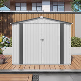 Outdoor Garden Storage Shed, Tool Shed With Pitched Roof Waterproof With 1 Window And 2 Lockable Door - White / Gray