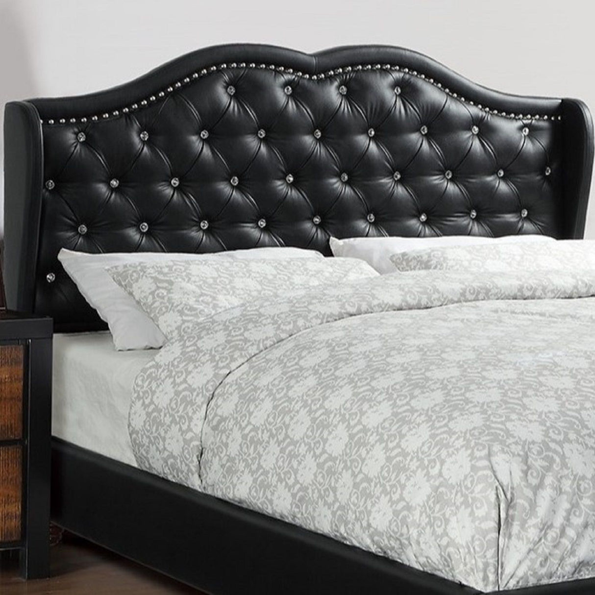 Bed With Curved Wingback Headboard, Button Tufted Upholstered
