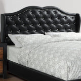 Bed With Curved Wingback Headboard, Button Tufted Upholstered