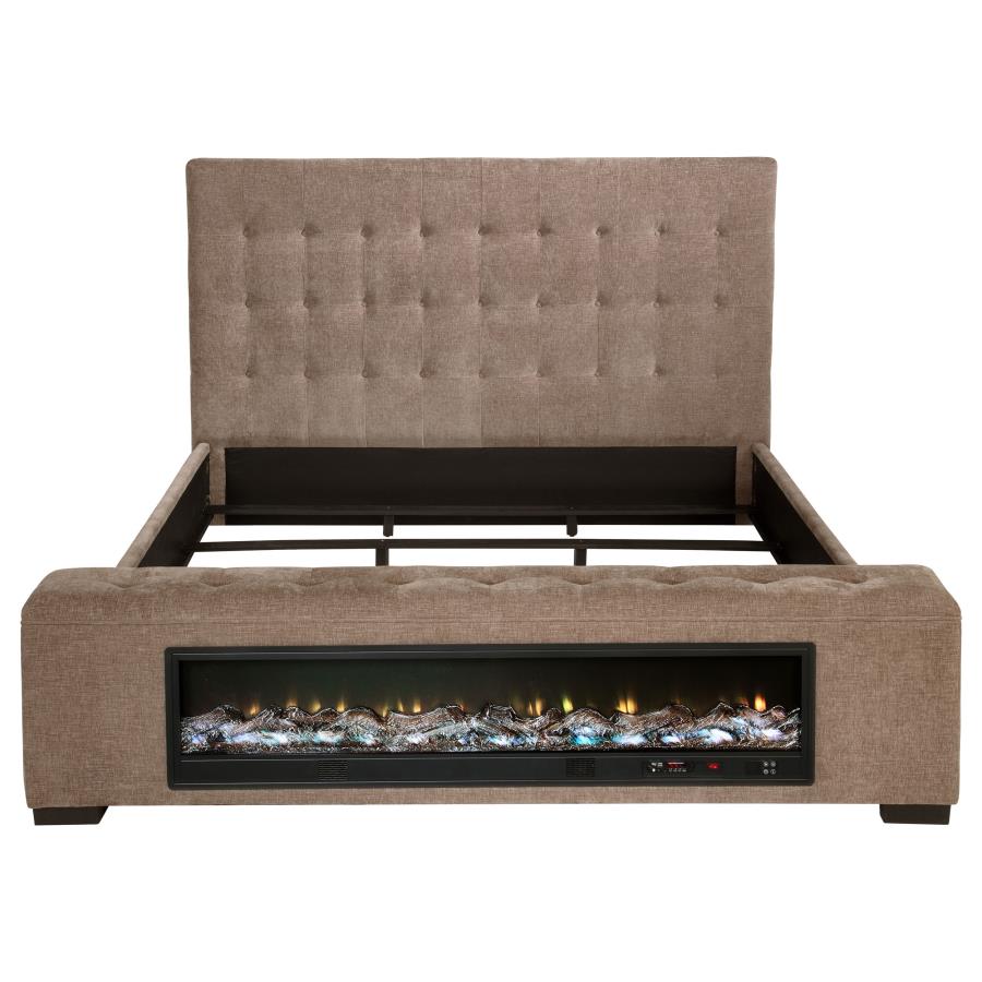 Senna Upholstered Eastern King Audio Flame Visualizer Bed Brown - 305811KE