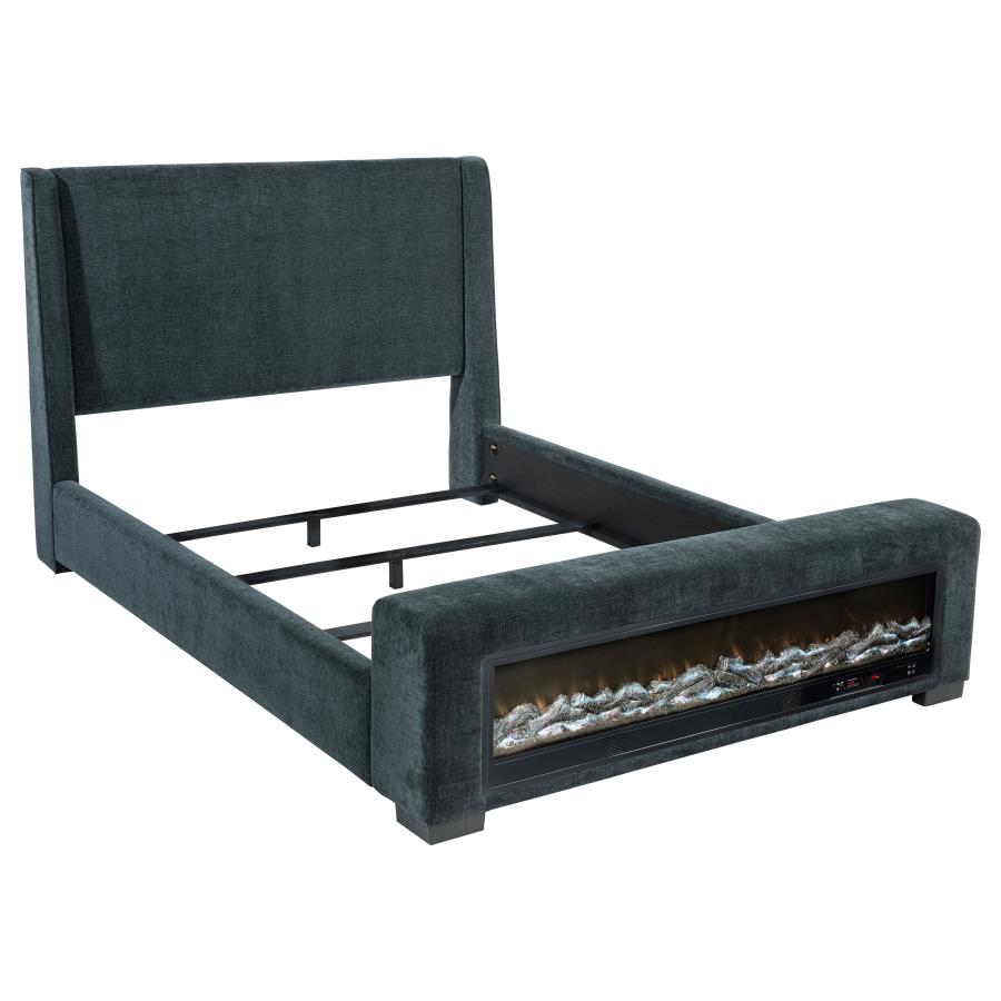 Preston Upholstered California King Audio Flame Visualizer Bed Dark Blue - 305821KW