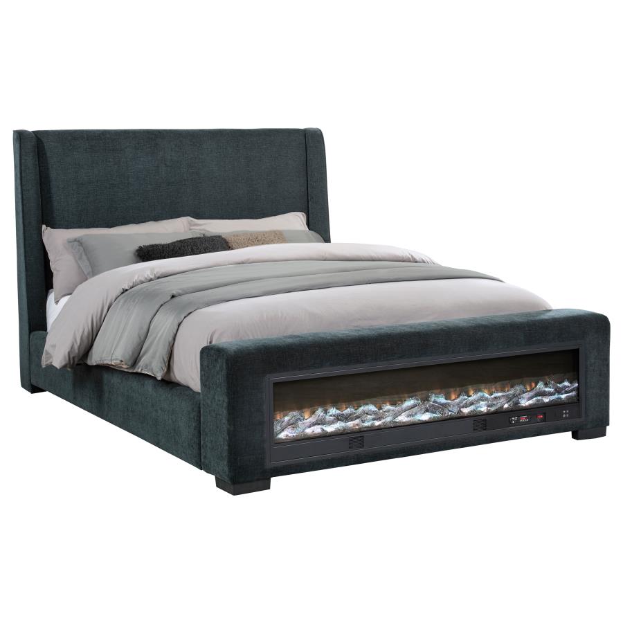 Preston Upholstered Queen Audio Flame Visualizer Bed Dark Blue - 305821Q