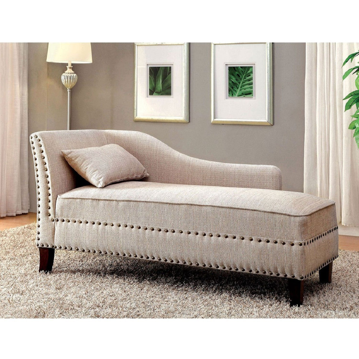 Chaise With Nailhead Trim And Plush Pillow
