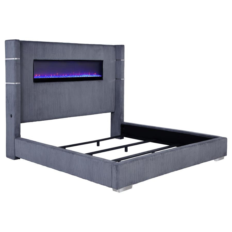 Tisdall Upholstered Eastern King Flame Visualizer Bed Grey - 306030KE