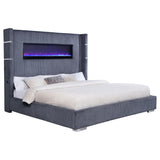 Tisdall Upholstered Eastern King Flame Visualizer Bed Grey - 306030KE
