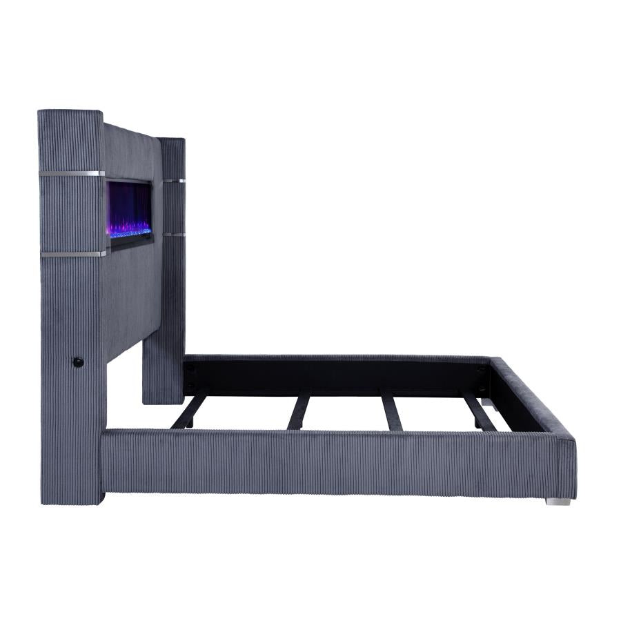 Tisdall Upholstered Eastern King Flame Visualizer Bed Grey - 306030KE