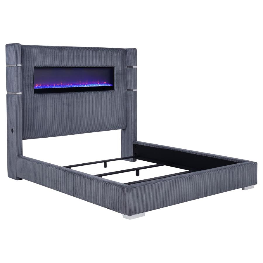 Tisdall Upholstered Cal King Flame Visualizer Bed Grey - 306030KW