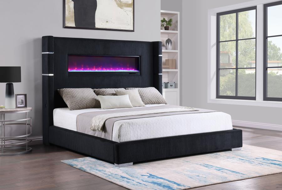 Tisdall Upholstered Cal King Flame Visualizer Bed Black - 306031KW
