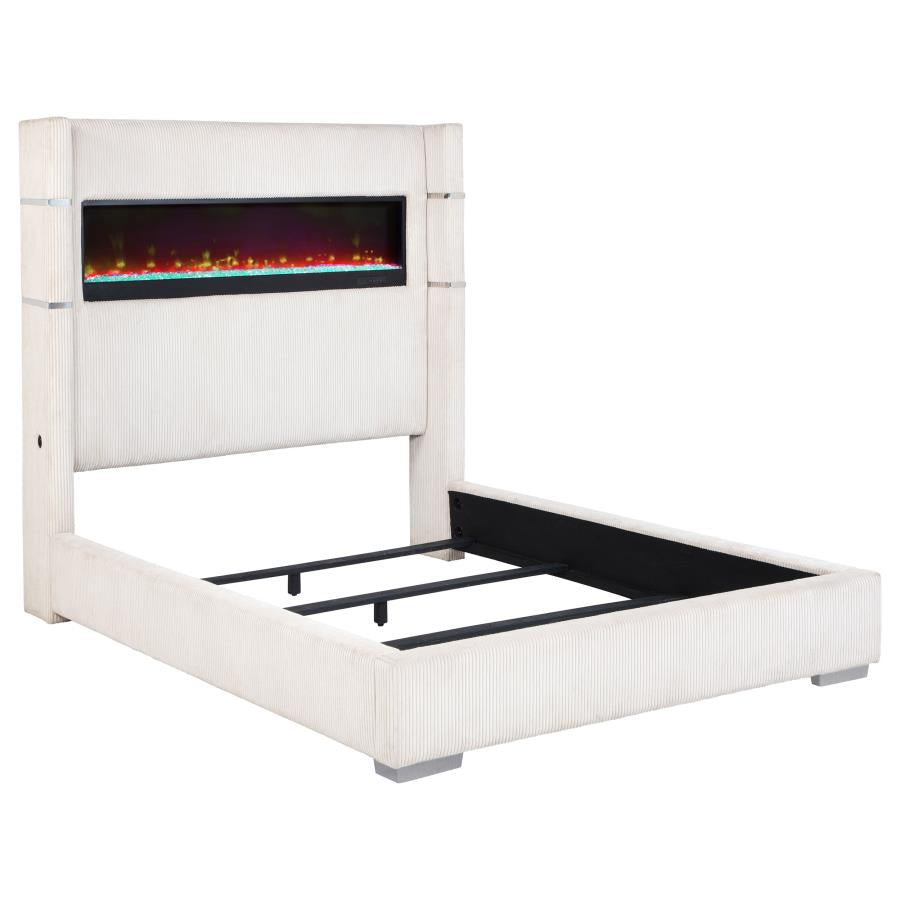 Tisdall Upholstered Queen Flame Visualizer Bed Cream - 306032Q