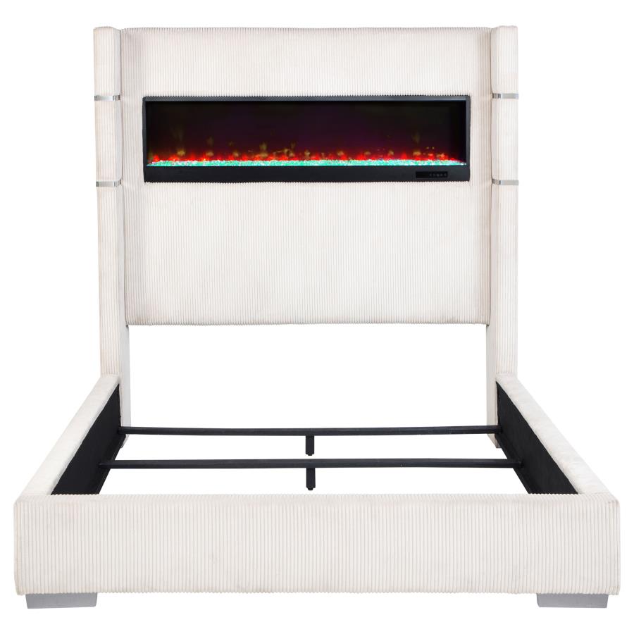Tisdall Upholstered Queen Flame Visualizer Bed Cream - 306032Q