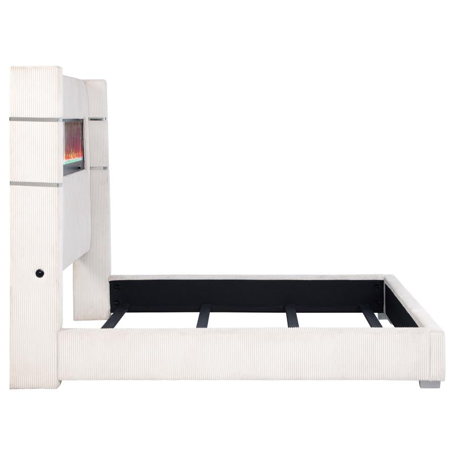 Tisdall Upholstered Queen Flame Visualizer Bed Cream - 306032Q