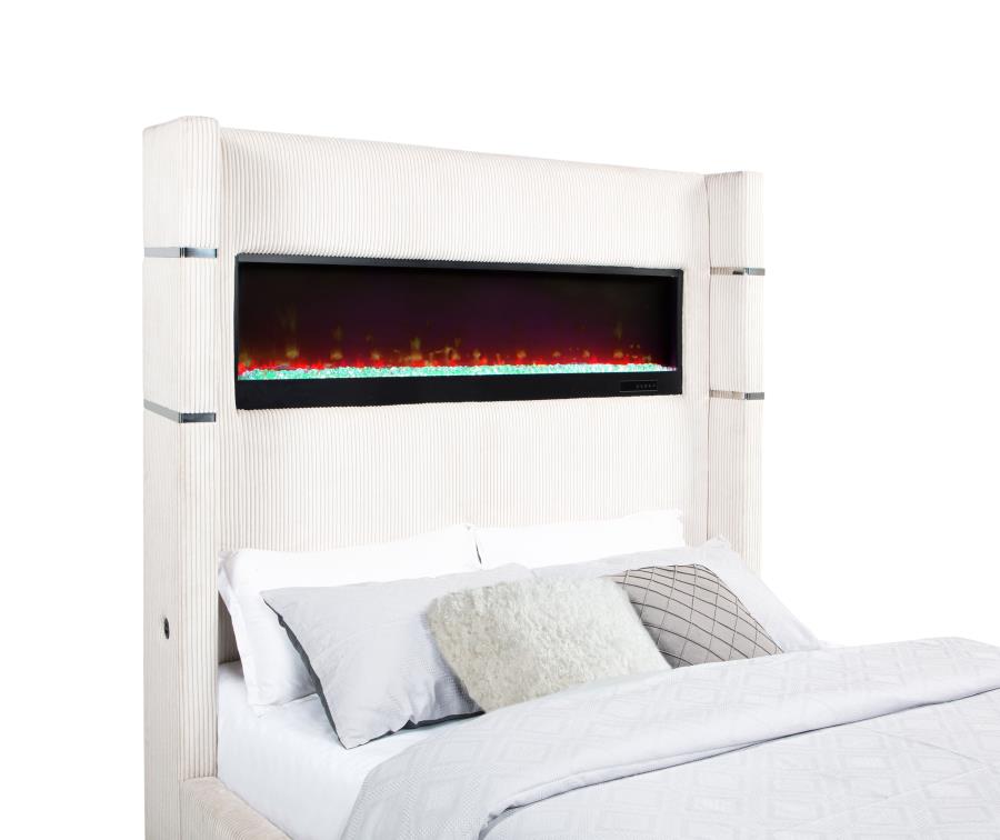Tisdall Upholstered Queen Flame Visualizer Bed Cream - 306032Q