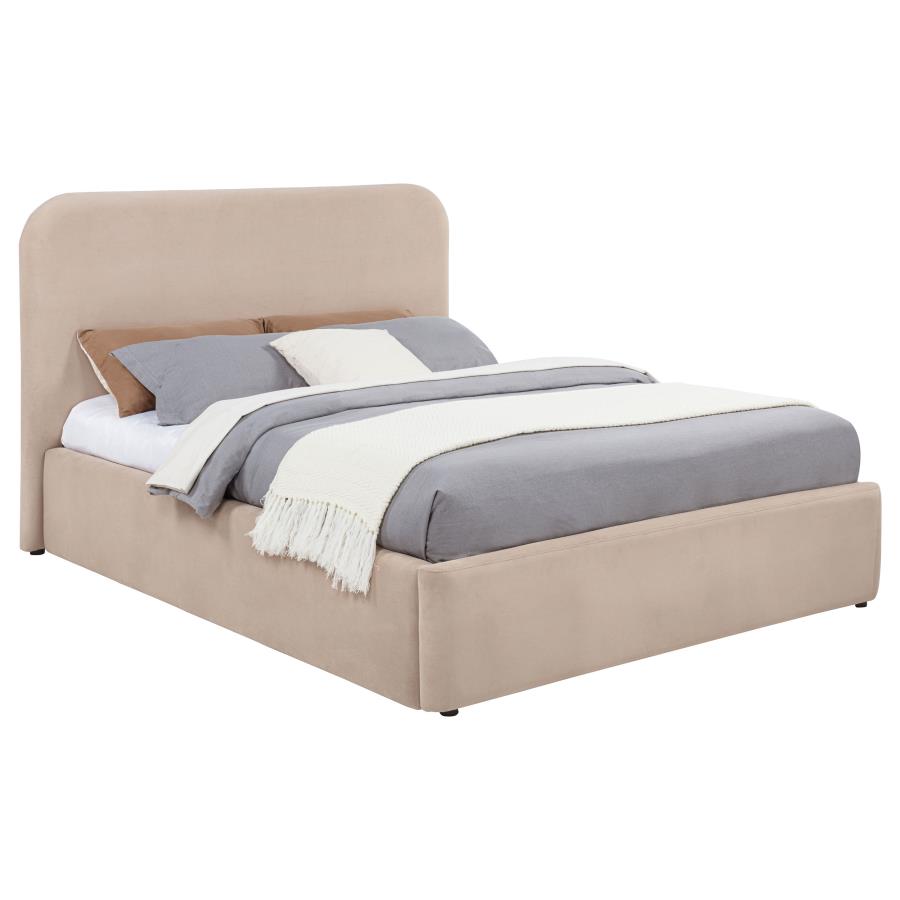 Anders Upholstered Eastern King Storage Lift Platform Bed Beige - 306037BEIKE