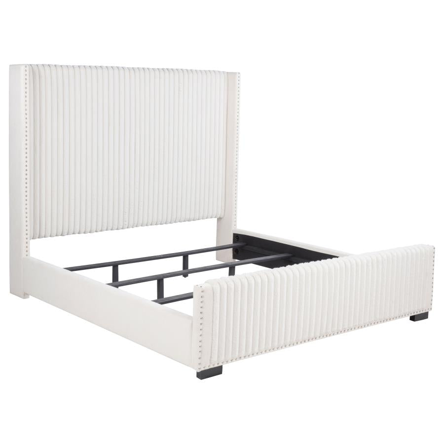 Natasha 65-inch Upholstered Eastern King Wingback Bed Cream - 306051KE