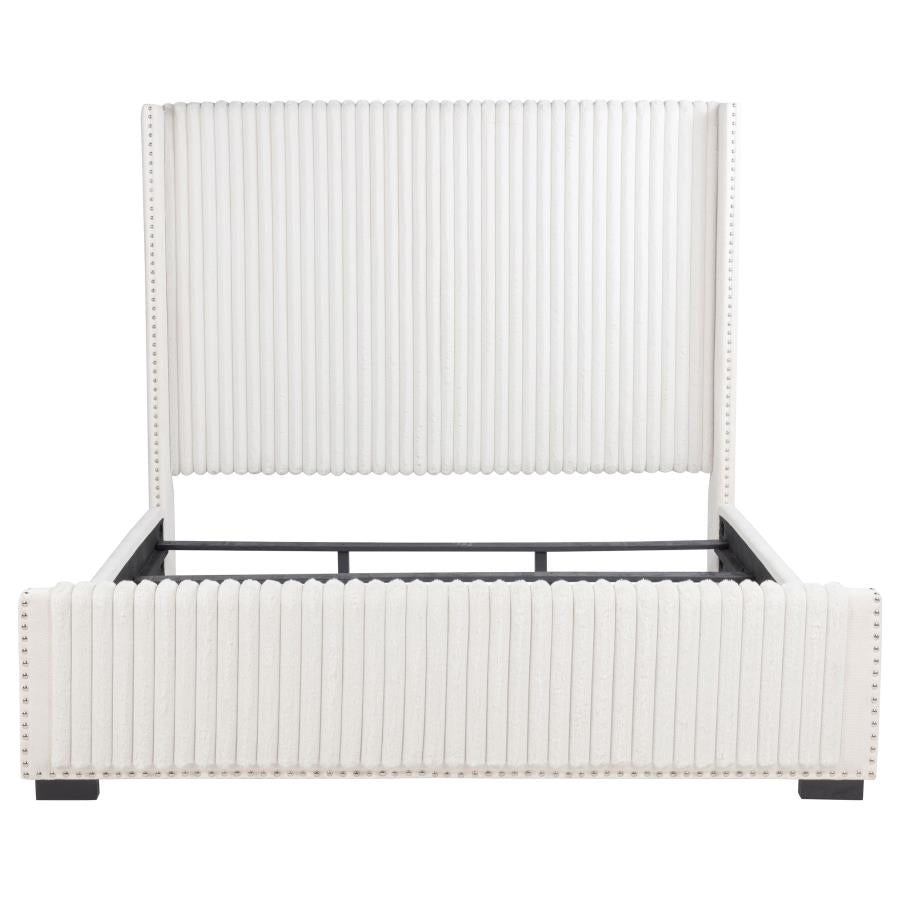 Natasha 65-inch Upholstered Eastern King Wingback Bed Cream - 306051KE