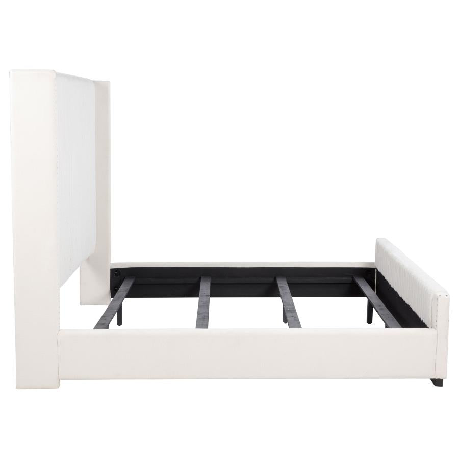 Natasha 65-inch Upholstered Eastern King Wingback Bed Cream - 306051KE