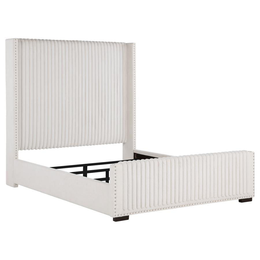 Natasha 65-inch Upholstered Queen Wingback Bed Cream - 306051Q