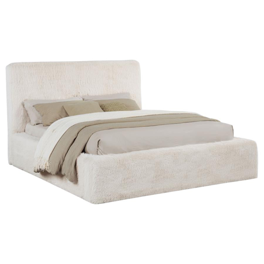 Rebecca Faux Fur Upholstered Eastern King Bed Cream - 306141KE