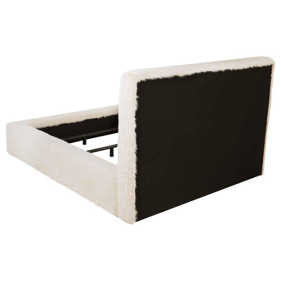 Rebecca Faux Fur Upholstered Eastern King Bed Cream - 306141KE