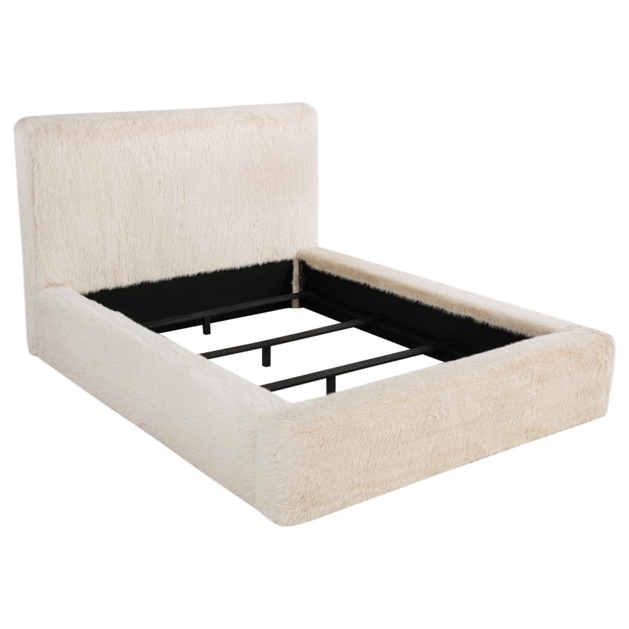 Rebecca Faux Fur Upholstered Queen Bed Cream - 306141Q