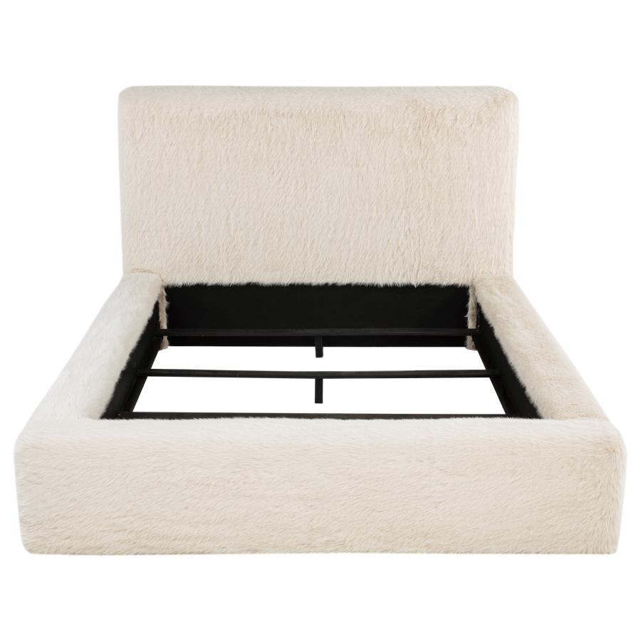 Rebecca Faux Fur Upholstered Queen Bed Cream - 306141Q