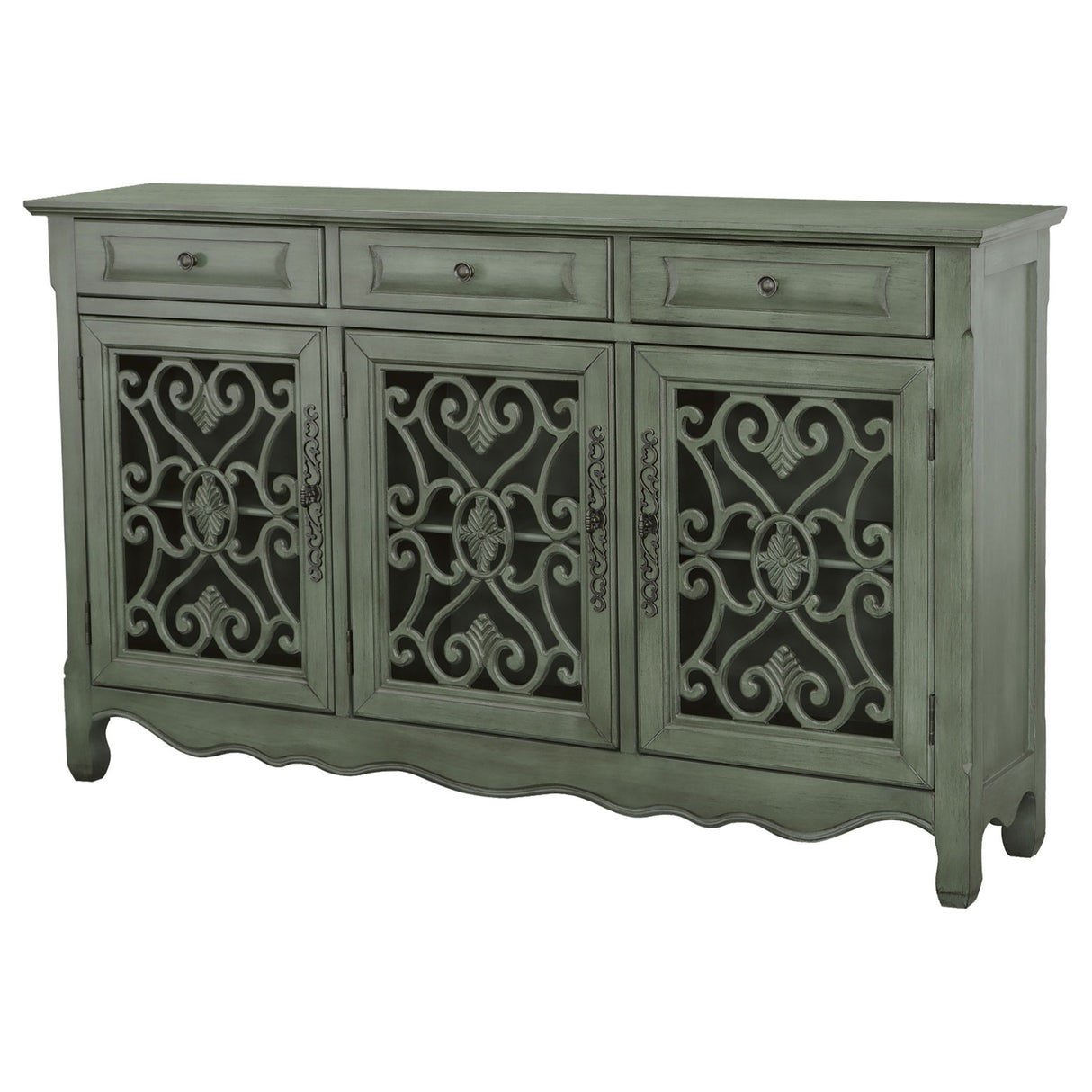 Naomi - 3 Drawer Scrollwork Accent Cabinet - Green
