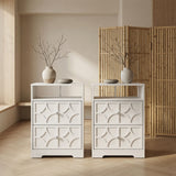 Nightstand With Diamond Carvings Handles, 2 Drawers & Charging Station