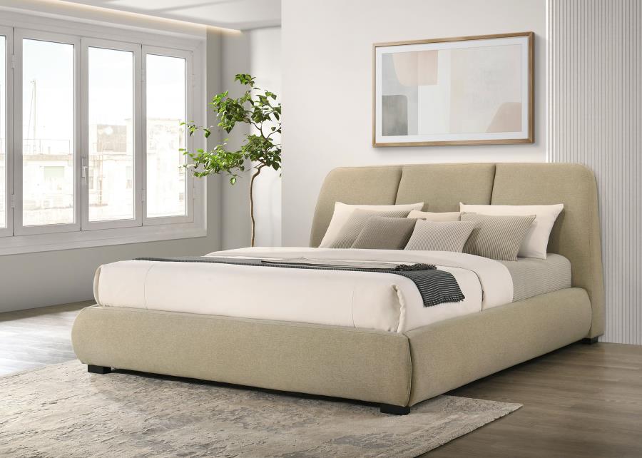 Mokena 46-inch Upholstered Eastern King Platform Bed Brown - 310091KE