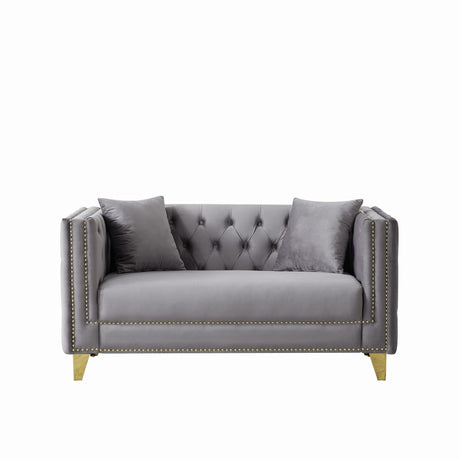 2 Seater Deep Seat Sofa With Button Nailhead, Square Arm