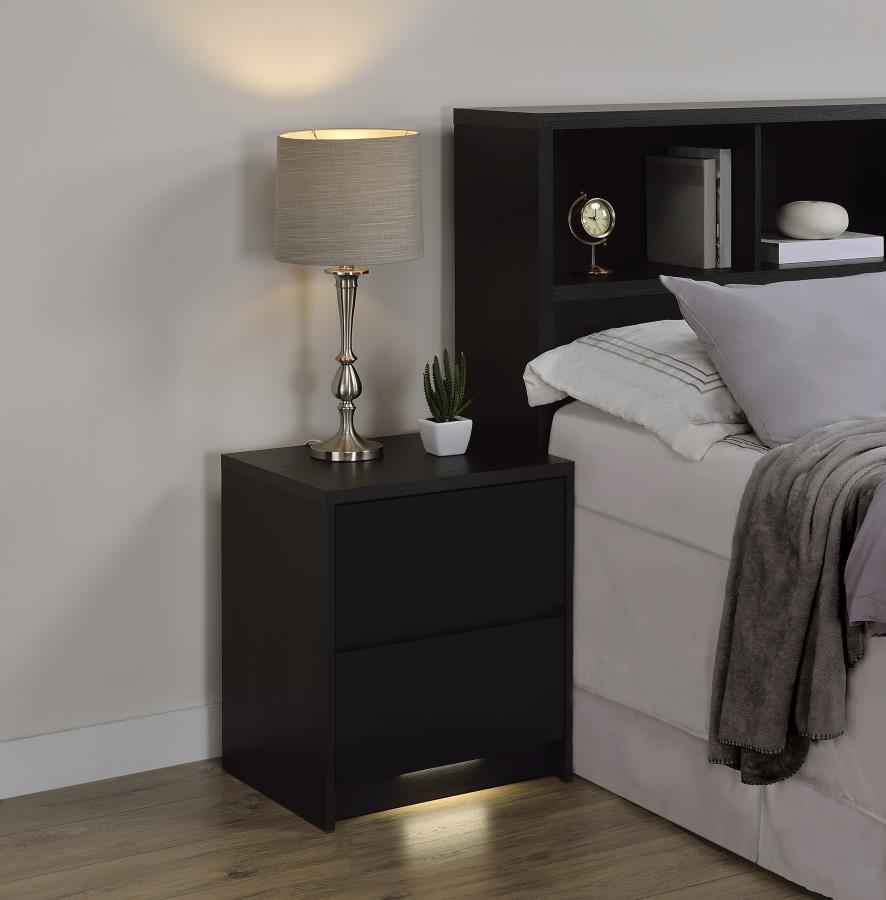Westpark 2-drawer Nightstand LED Lights and USB Black - 315852