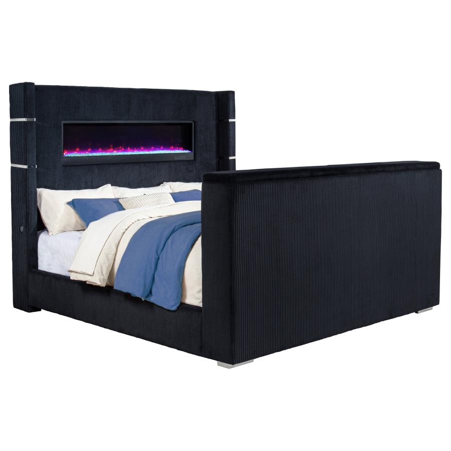 Tisdall Eastern King Flame Visualizer Wingback TV Bed Black - 315868BLKKE