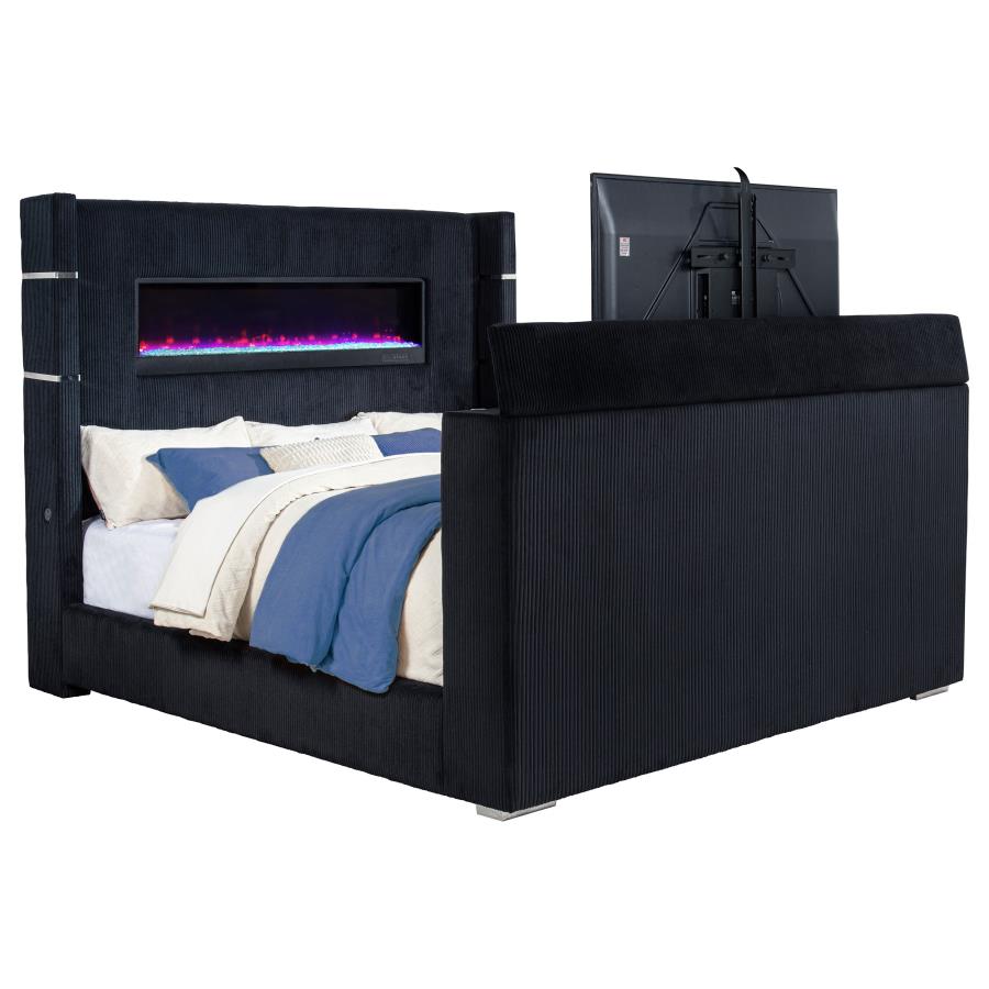 Tisdall Eastern King Flame Visualizer Wingback TV Bed Black - 315868BLKKE