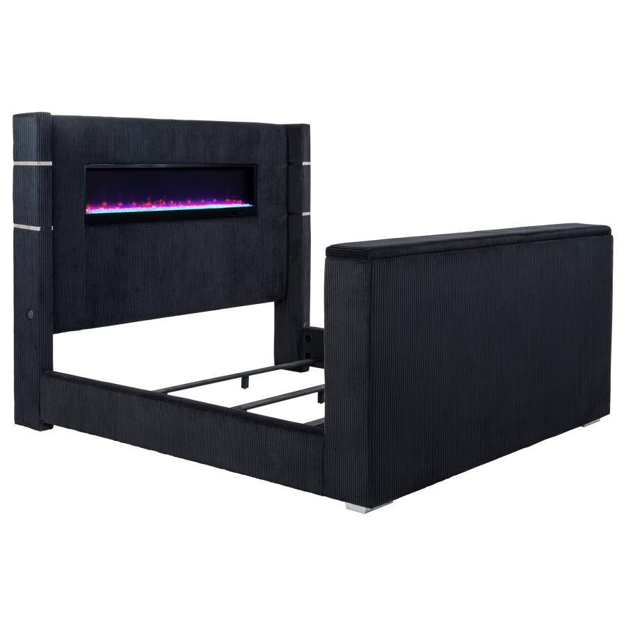 Tisdall Eastern King Flame Visualizer Wingback TV Bed Black - 315868BLKKE