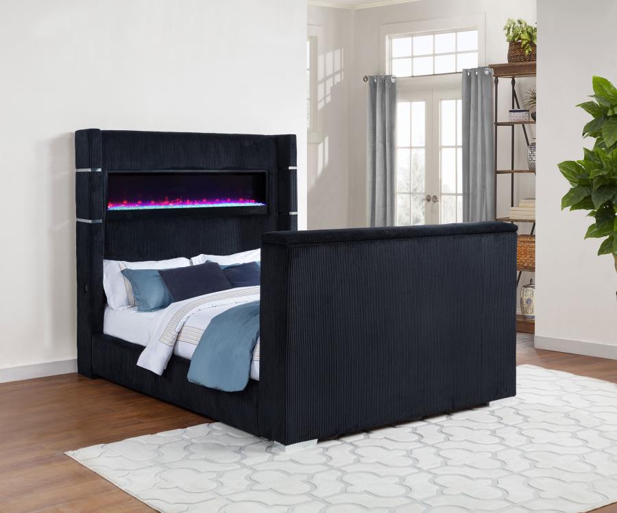 Tisdall Queen Flame Visualizer Wingback TV Bed Black - 315868BLKQ