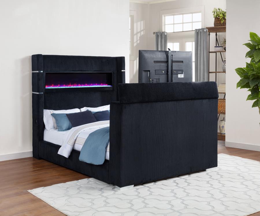 Tisdall Queen Flame Visualizer Wingback TV Bed Black - 315868BLKQ