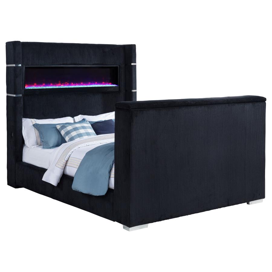Tisdall Queen Flame Visualizer Wingback TV Bed Black - 315868BLKQ