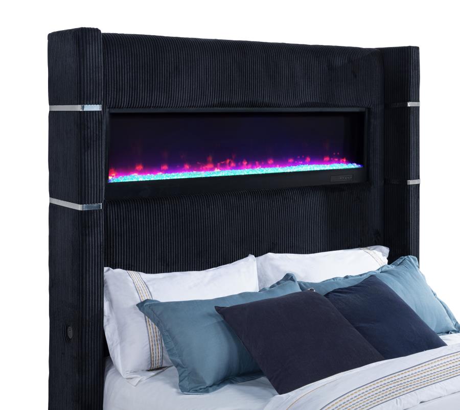 Tisdall Queen Flame Visualizer Wingback TV Bed Black - 315868BLKQ