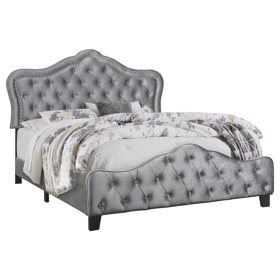 Bella Upholstered Queen Panel Bed Grey - 315871Q