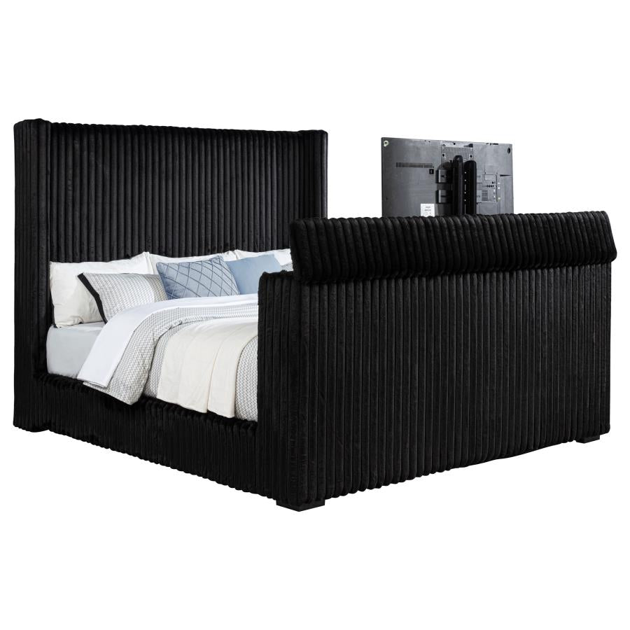 Centergrove Upholstered Eastern King Wingback TV Bed Black - 315945KE