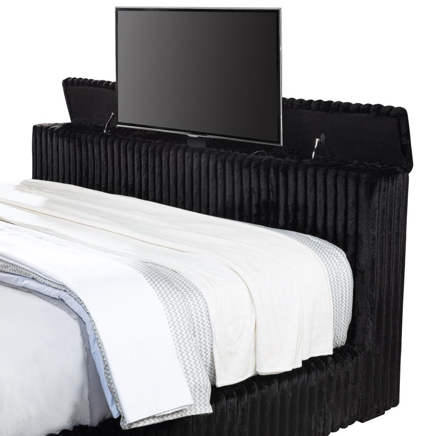 Centergrove Upholstered Eastern King Wingback TV Bed Black - 315945KE