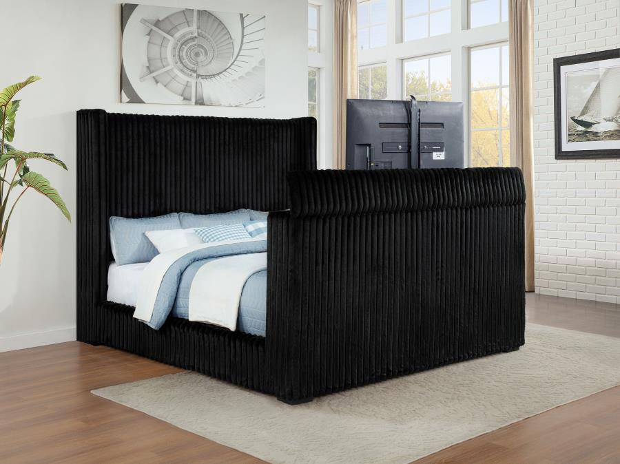 Centergrove Upholstered California King Wingback TV Bed Black - 315945KW