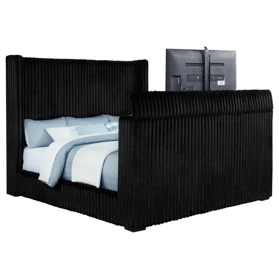 Centergrove Upholstered California King Wingback TV Bed Black - 315945KW