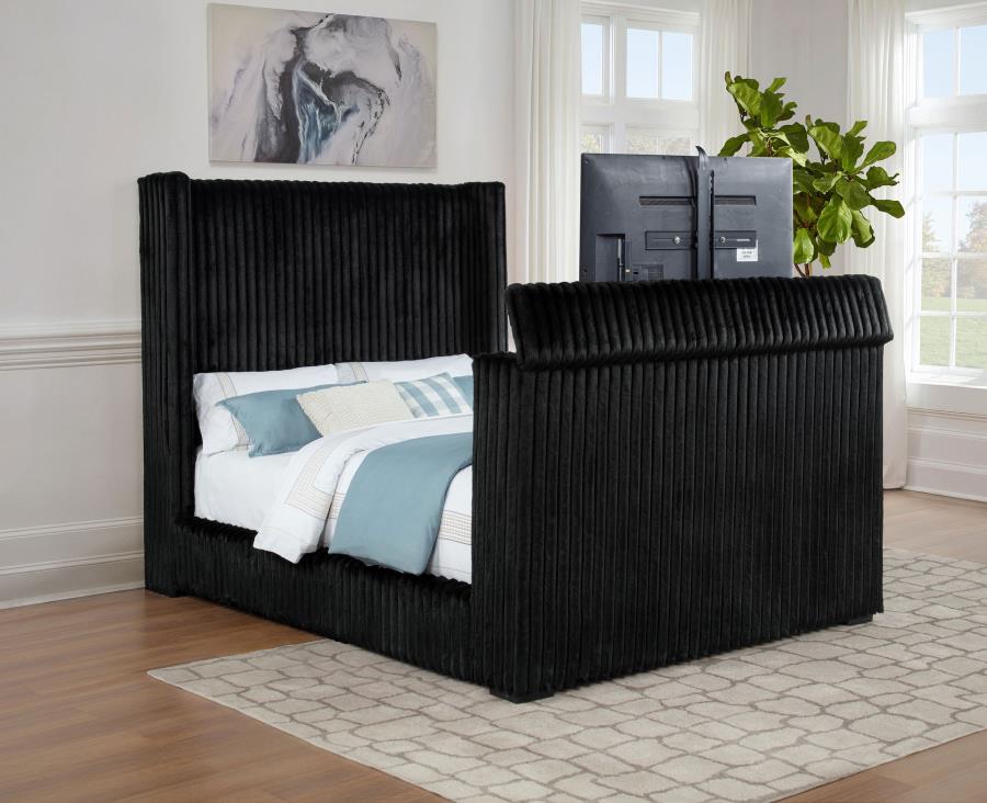 Centergrove Upholstered Queen Wingback TV Bed Black - 315945Q