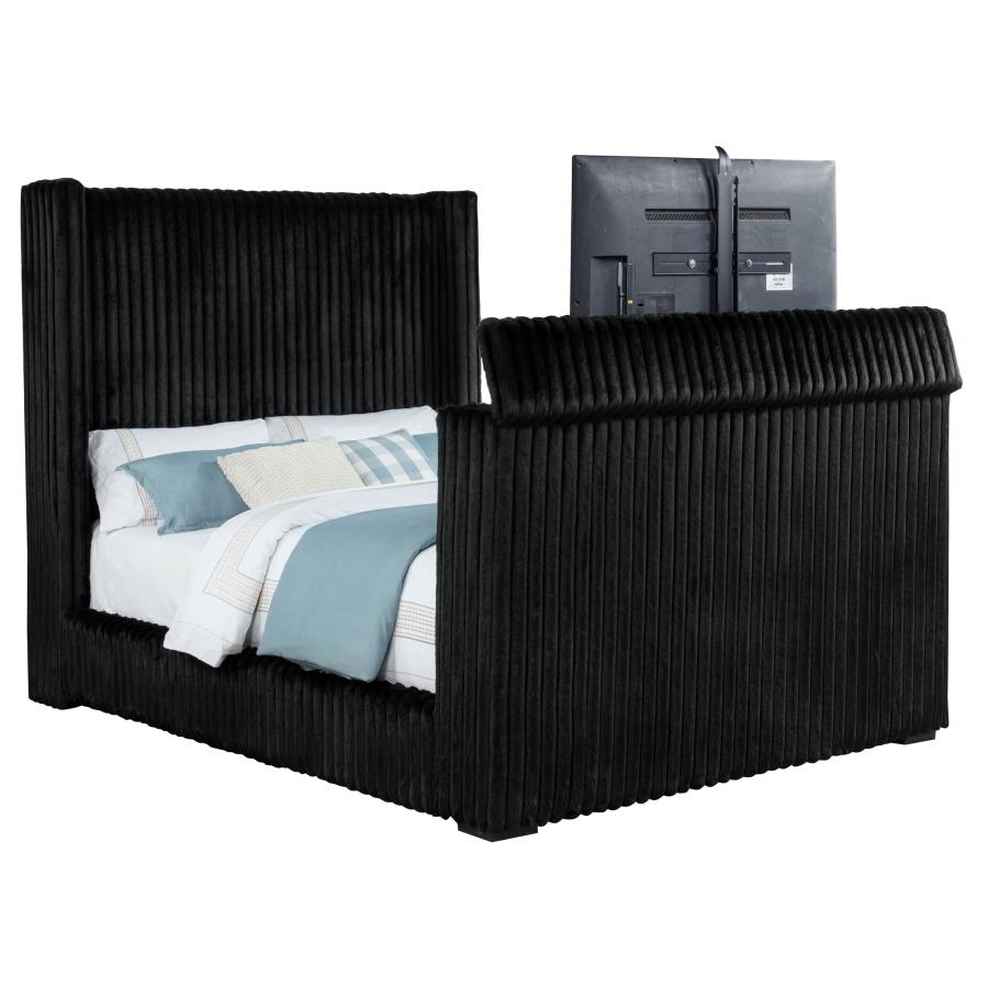 Centergrove Upholstered Queen Wingback TV Bed Black - 315945Q