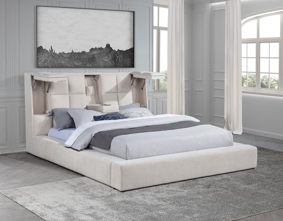 Dreux Upholstered Queen Panel Platform Bed Cream - 315948CRMQ