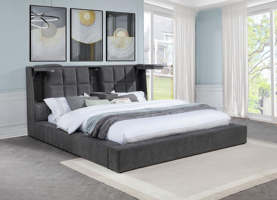Dreux Upholstered California King Panel Platform Bed Grey - 315948GRYKW