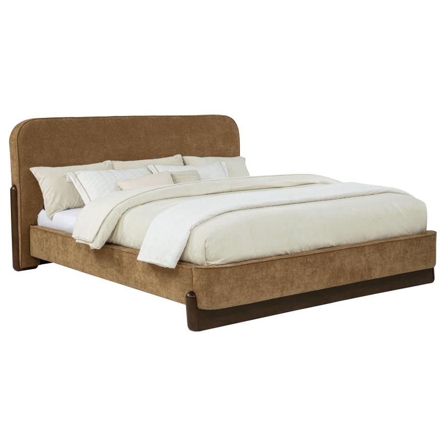 Baldacci Upholstered California King Platform Bed Curry and Walnut - 315954KW