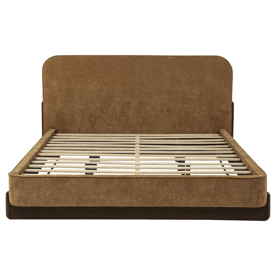 Baldacci Upholstered California King Platform Bed Curry and Walnut - 315954KW
